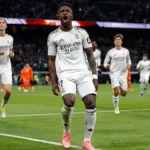 Vinicius Jr. celebra uno de sus goles ante la Real Sociedad